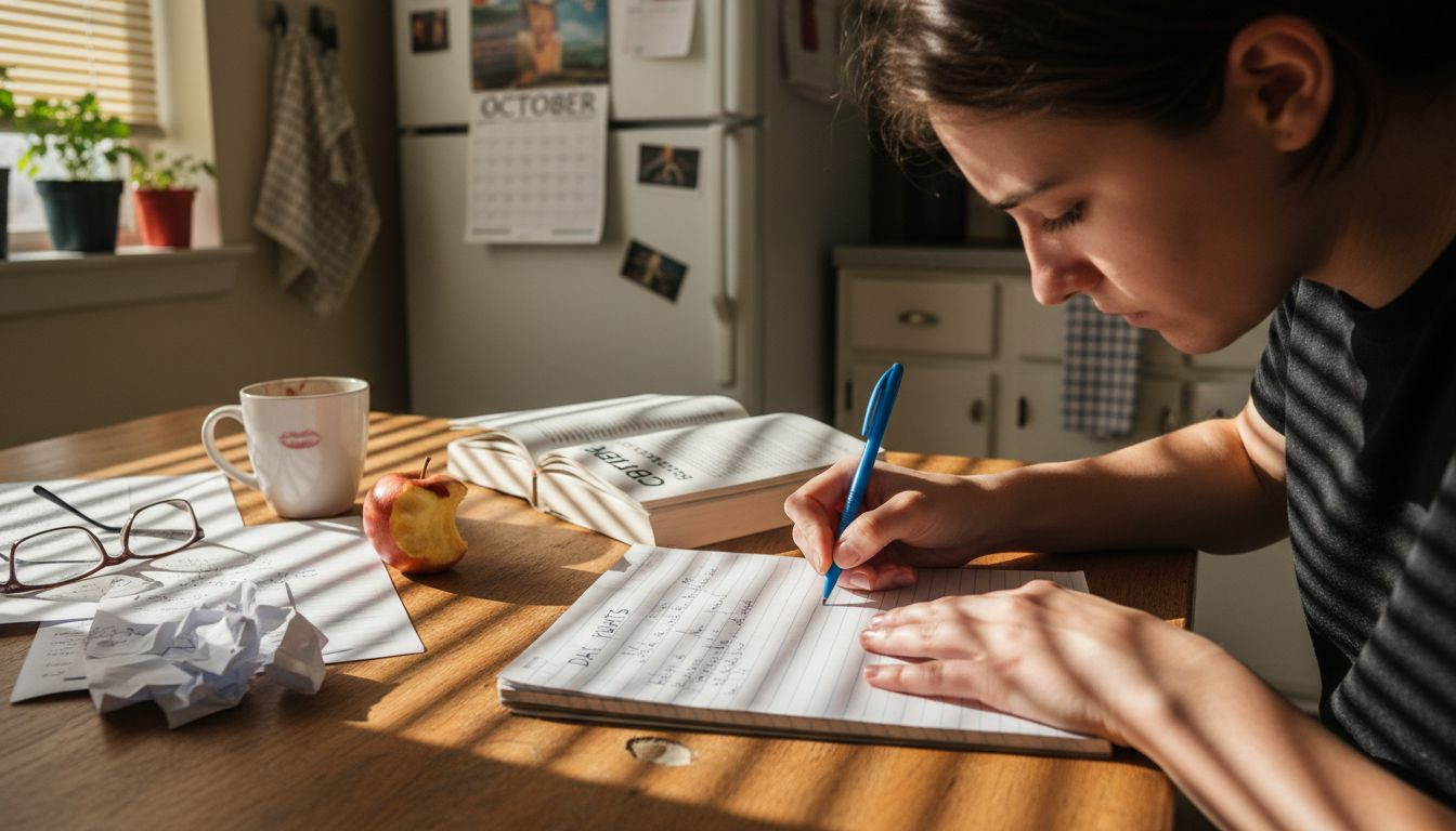 Person tracking thoughts in therapy journal