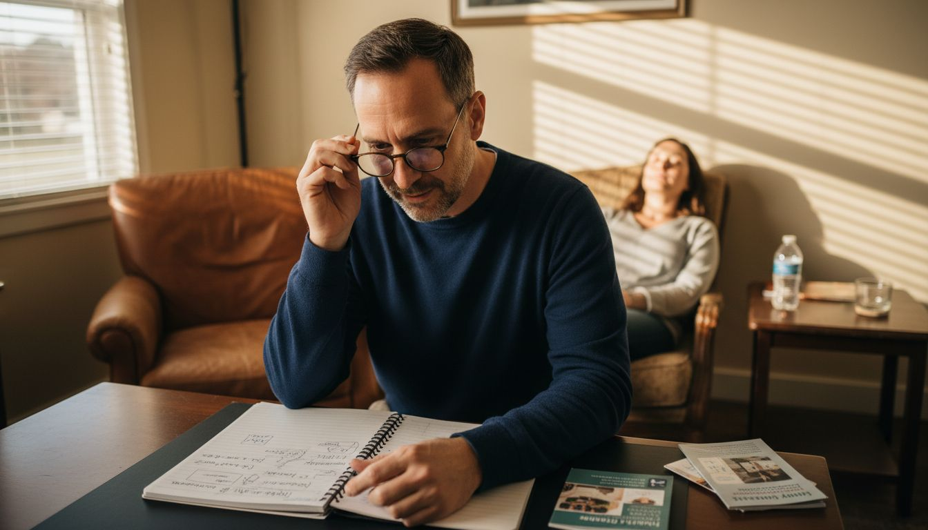 Hypnotherapist and client in authentic therapy office