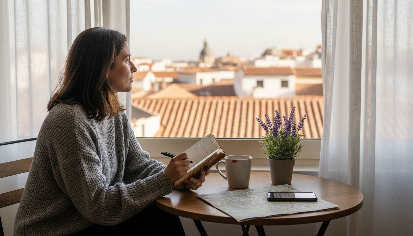 Woman journaling for expat anxiety relief in Madrid