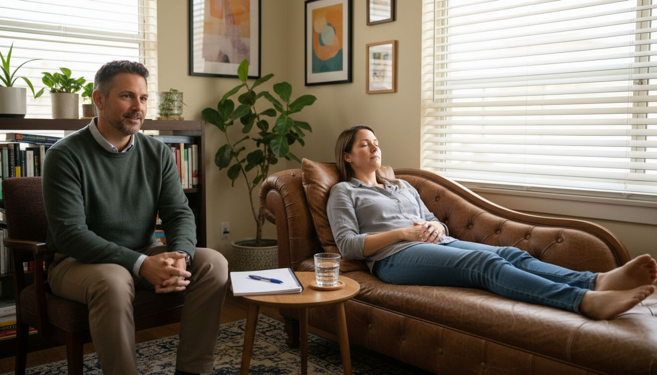 Client reclining during RTT session with therapist