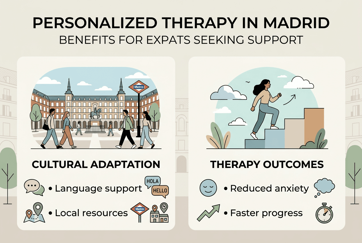 Infographic showing personalized therapy benefits for expats