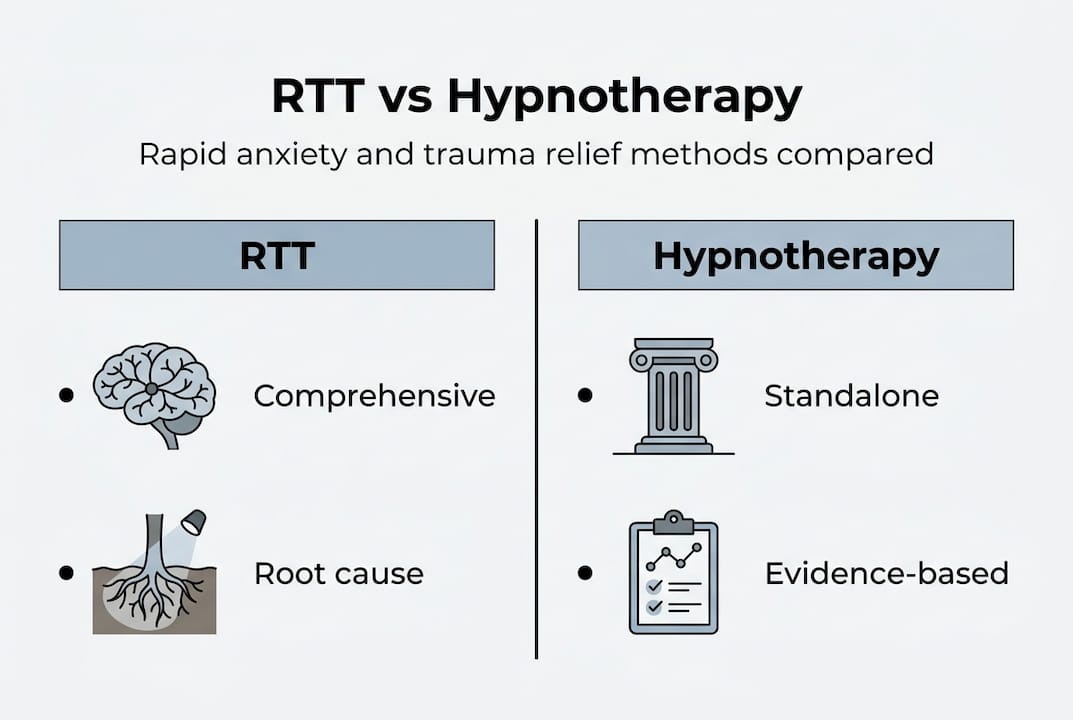Infographic contrasting RTT and hypnotherapy features
