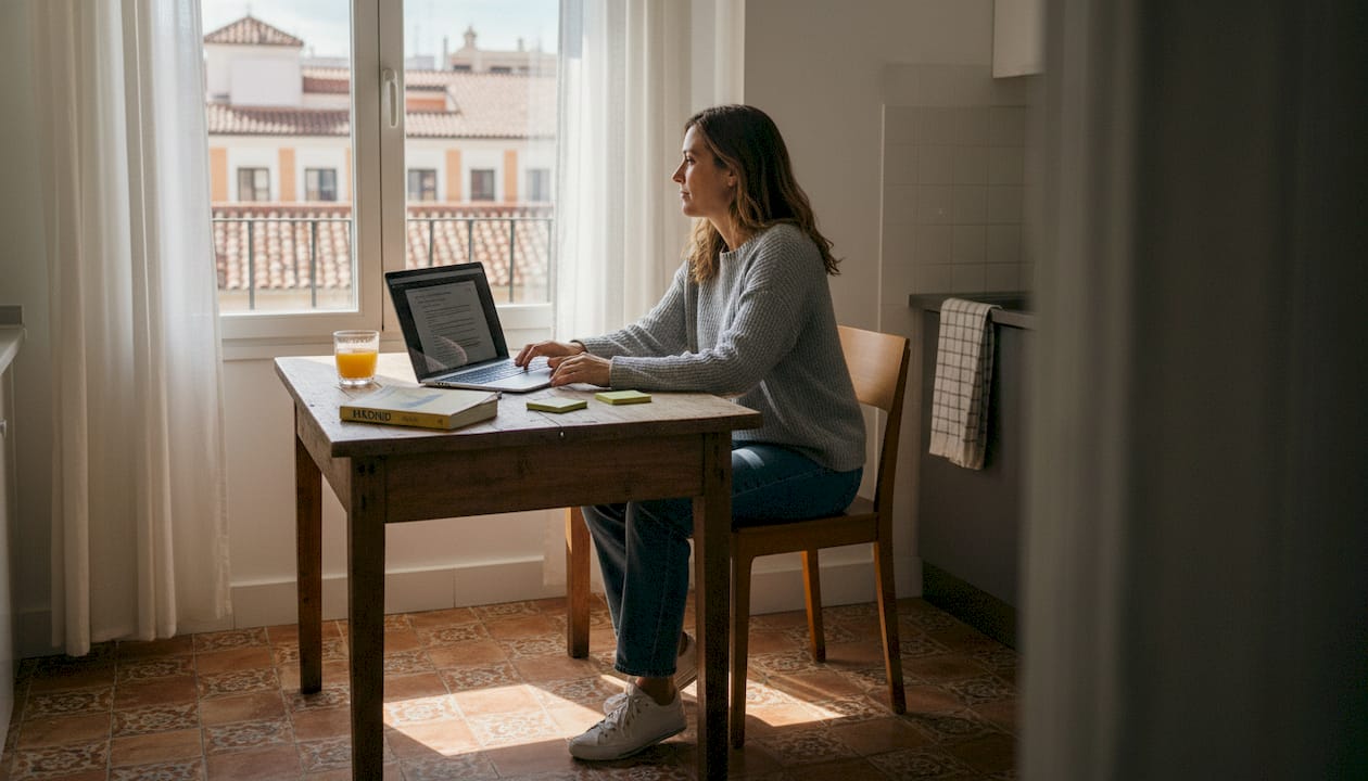 Expat reflects at Madrid kitchen table