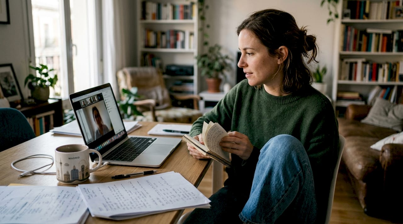 Expat connecting with therapist at home