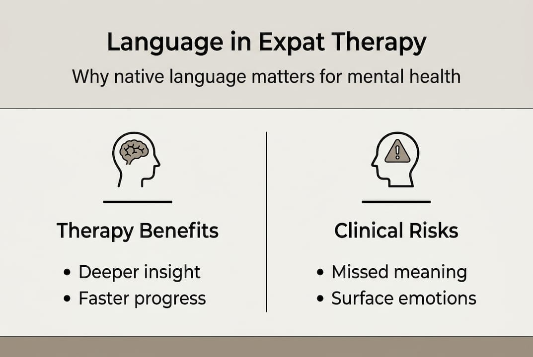 Infographic with therapy benefits and risks for expats