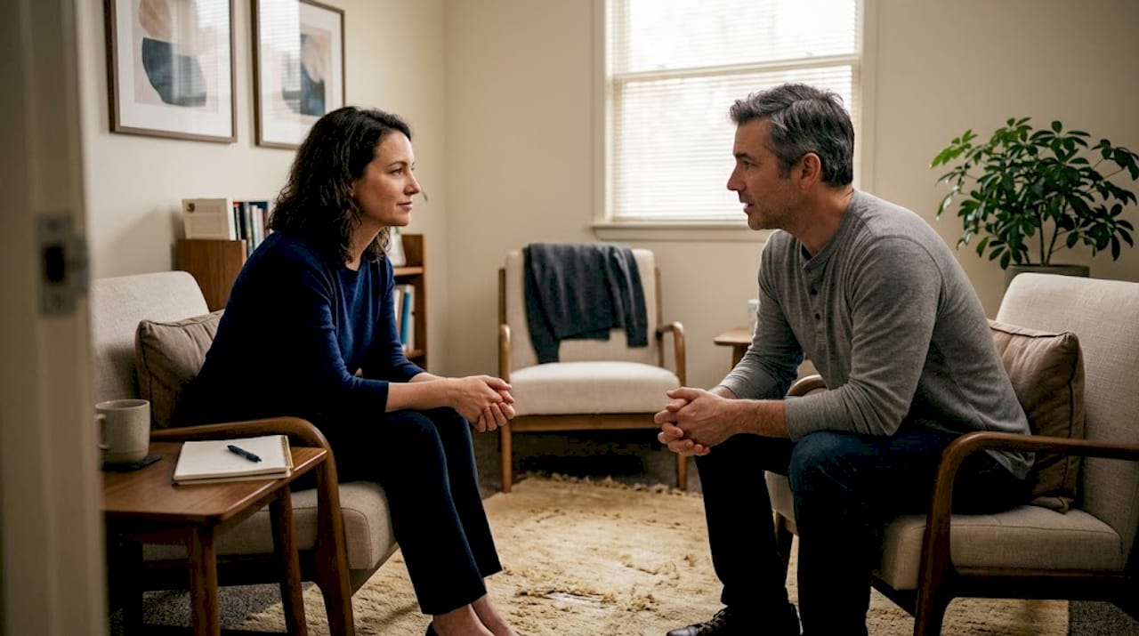 Therapist and client in Madrid counseling room