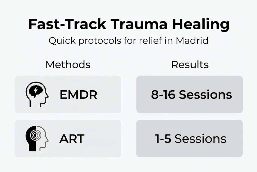 Infographic comparing trauma healing methods and results