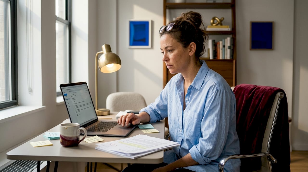Woman experiencing burnout in home office