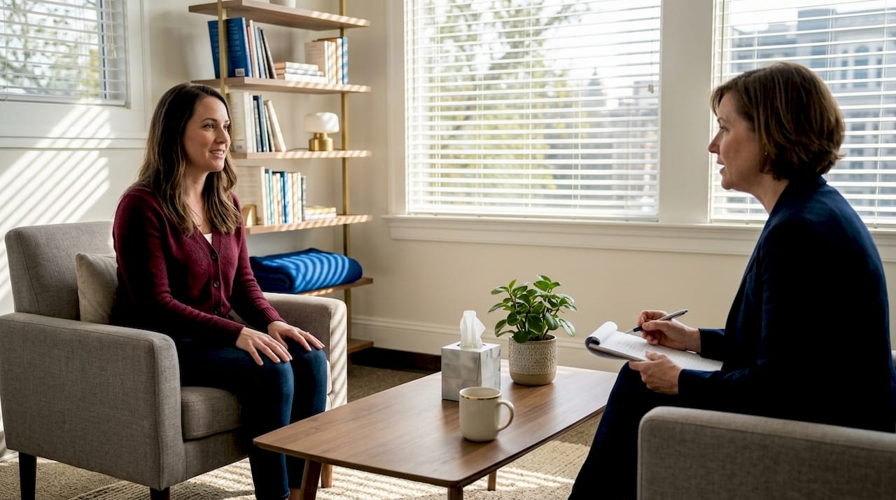 Adult woman attending therapy in counseling office