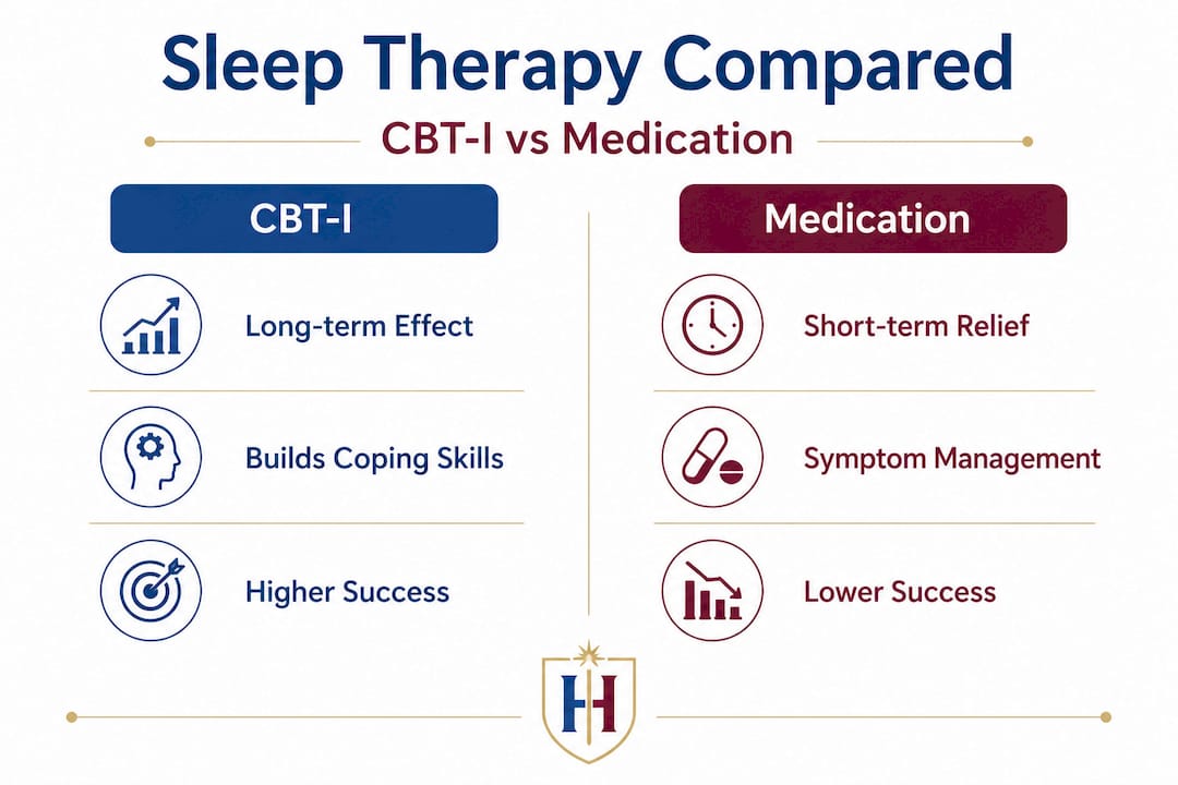 Infographic comparing CBT-I and sleep medications