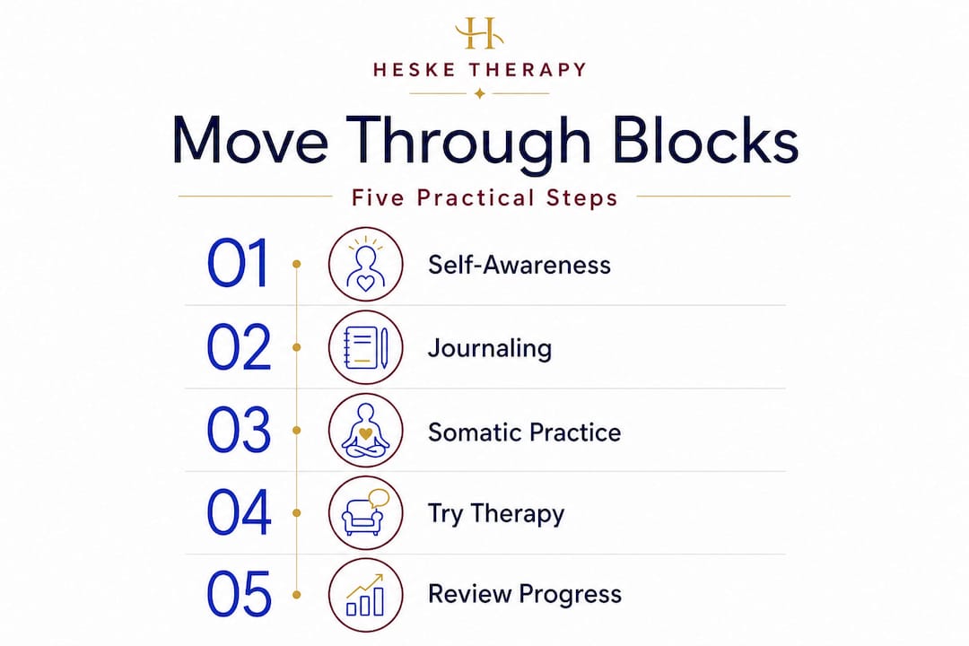 Infographic of five steps to overcome emotional blocks