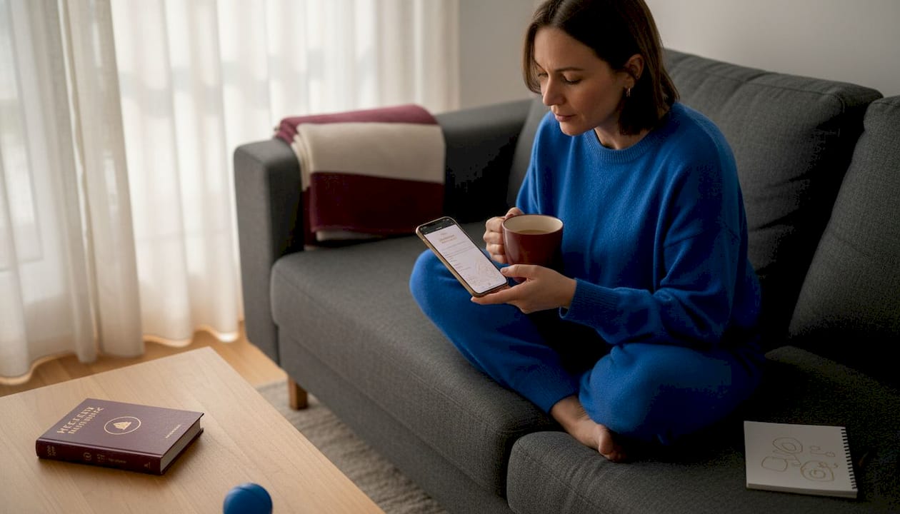 Woman using meditation app for anxiety relief