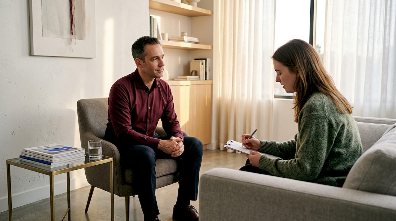 Therapist and patient during CBT session for IBS