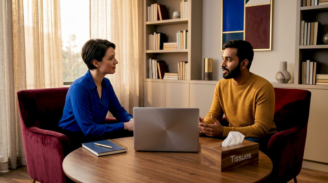 Counselor and client in diverse counseling session