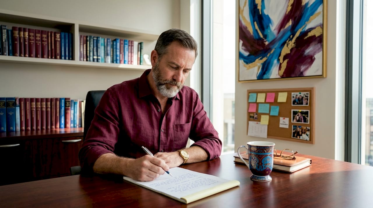 Counselor reviewing handwritten client progress notes