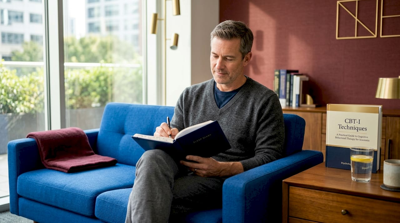 Man logging sleep diary during CBT-I session