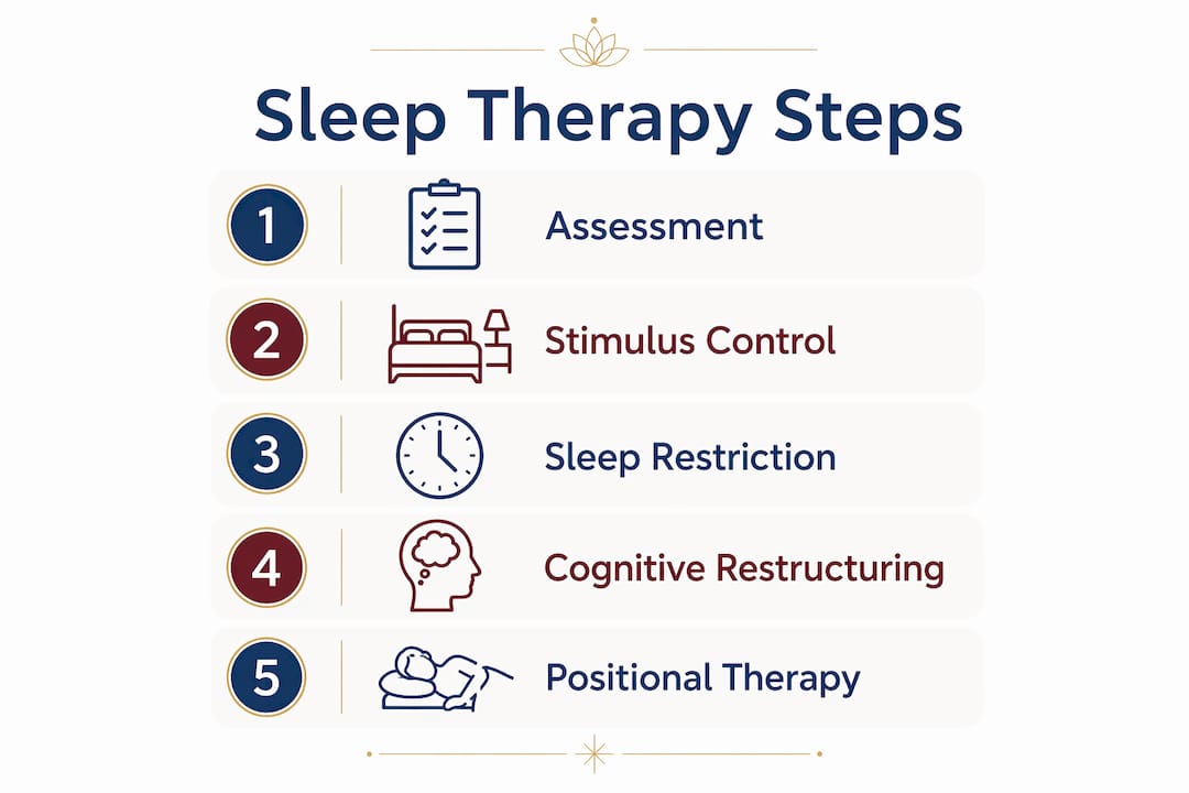 Infographic illustrating five key steps of sleep therapy