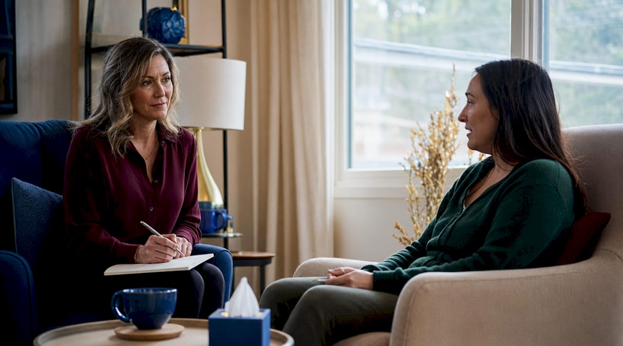 Therapist and patient in migraine therapy session