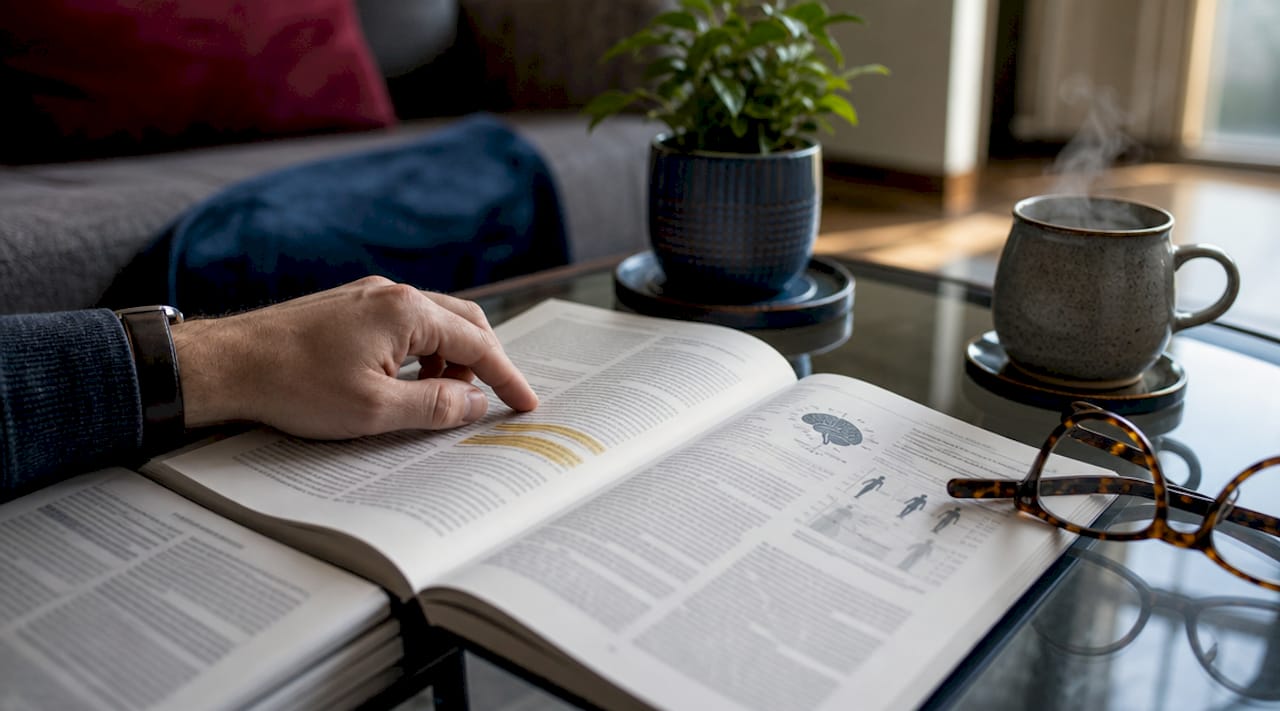 Overhead view of reading stress physiology journal