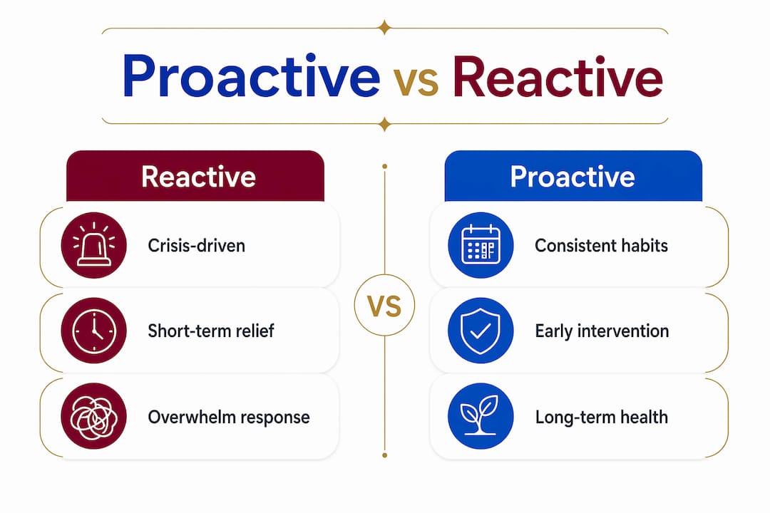 Infographic comparing proactive and reactive stress management