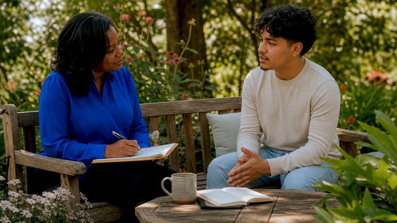 Therapist and client in multicultural therapy session