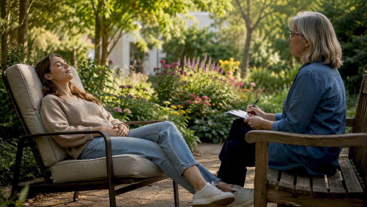 Woman in hypnotherapy session relaxing