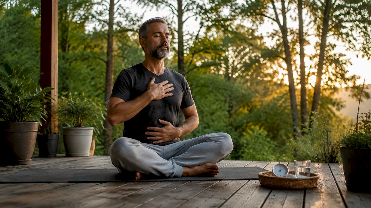 Man practicing progressive relaxation at home