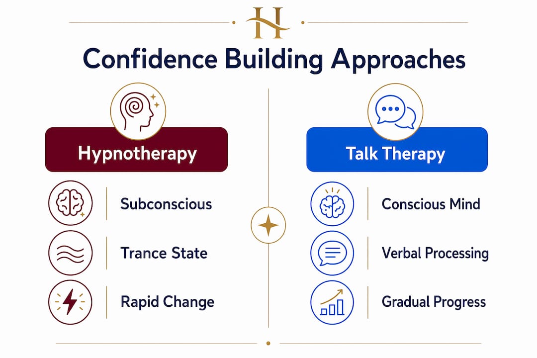 Infographic comparing hypnotherapy and talk therapy methods