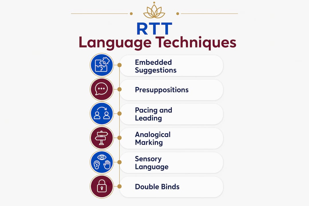 Infographic of six core RTT hypnotic language techniques