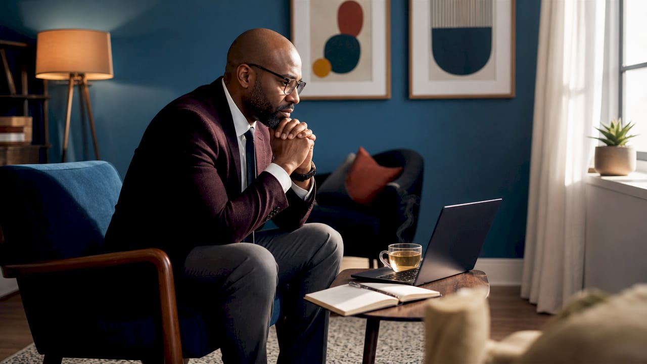 Therapist conducting online therapy session