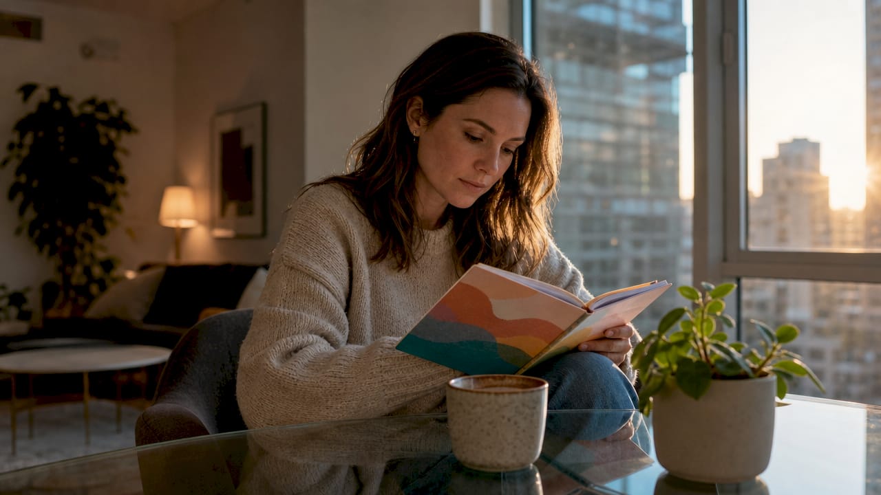 Woman planning burnout recovery at kitchen table
