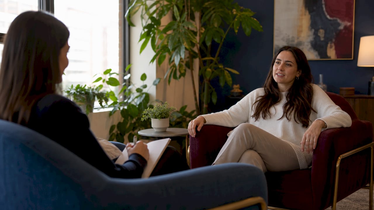 Woman engaged in therapy session conversation