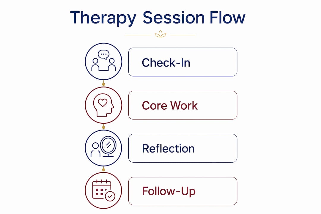 Infographic of therapy session stages flow