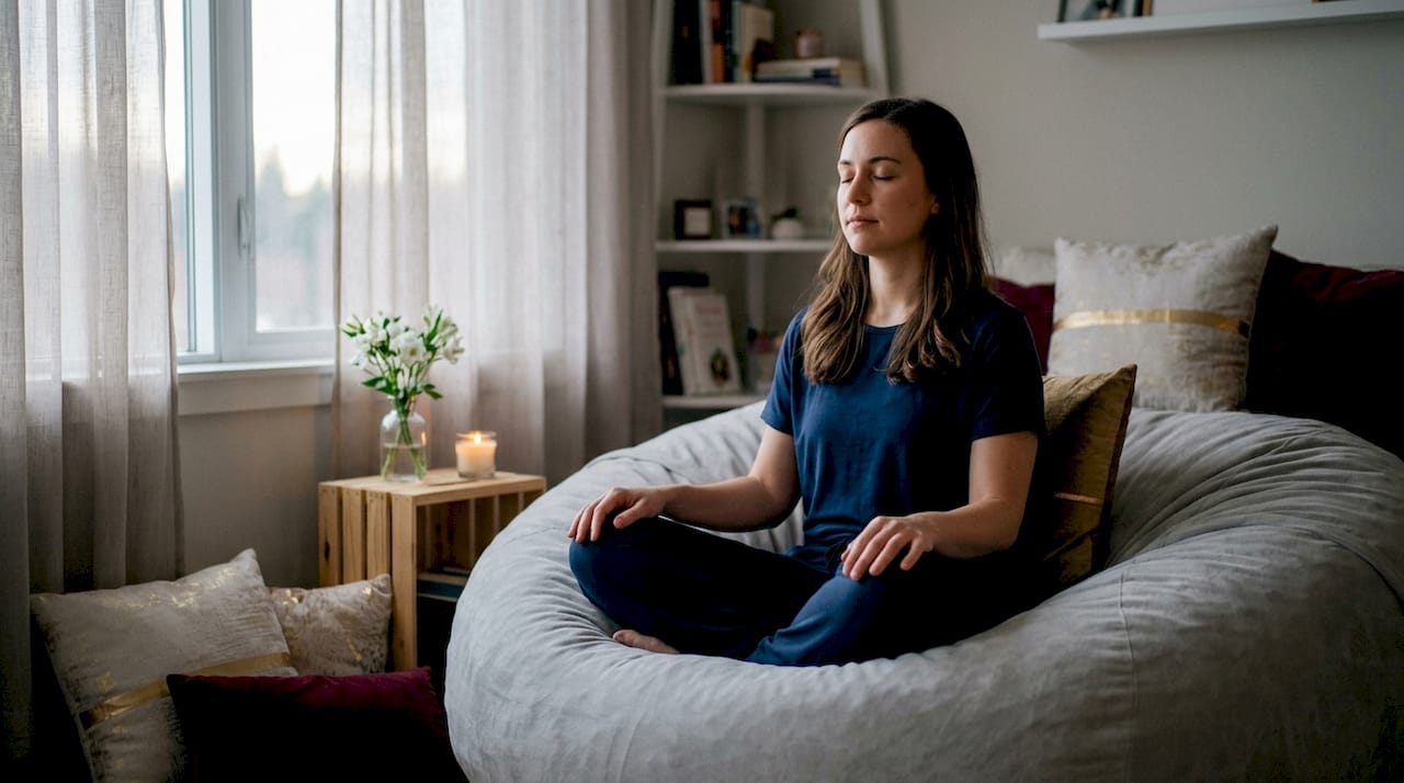 Woman practicing breathing for anxiety relief