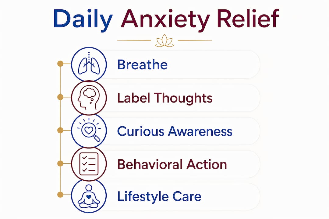 Infographic illustrating daily anxiety relief steps