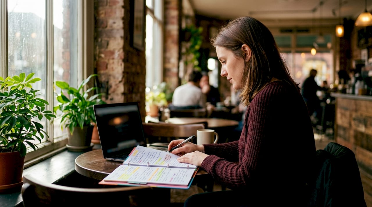 Woman preparing for online therapy session at home desk
