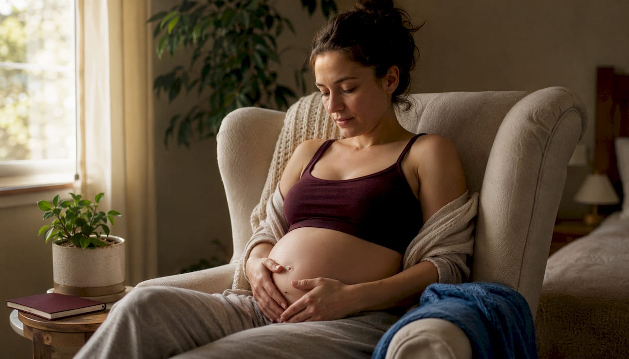Hands resting on stomach symbolizing healing