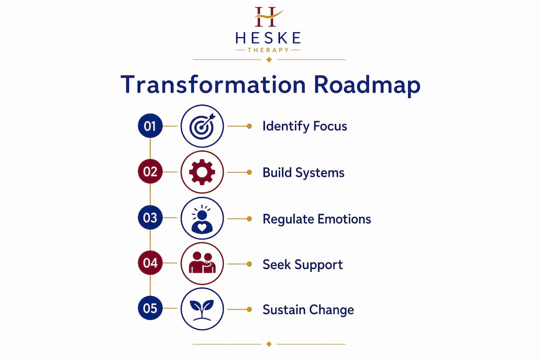 Infographic illustrating five-step personal transformation process
