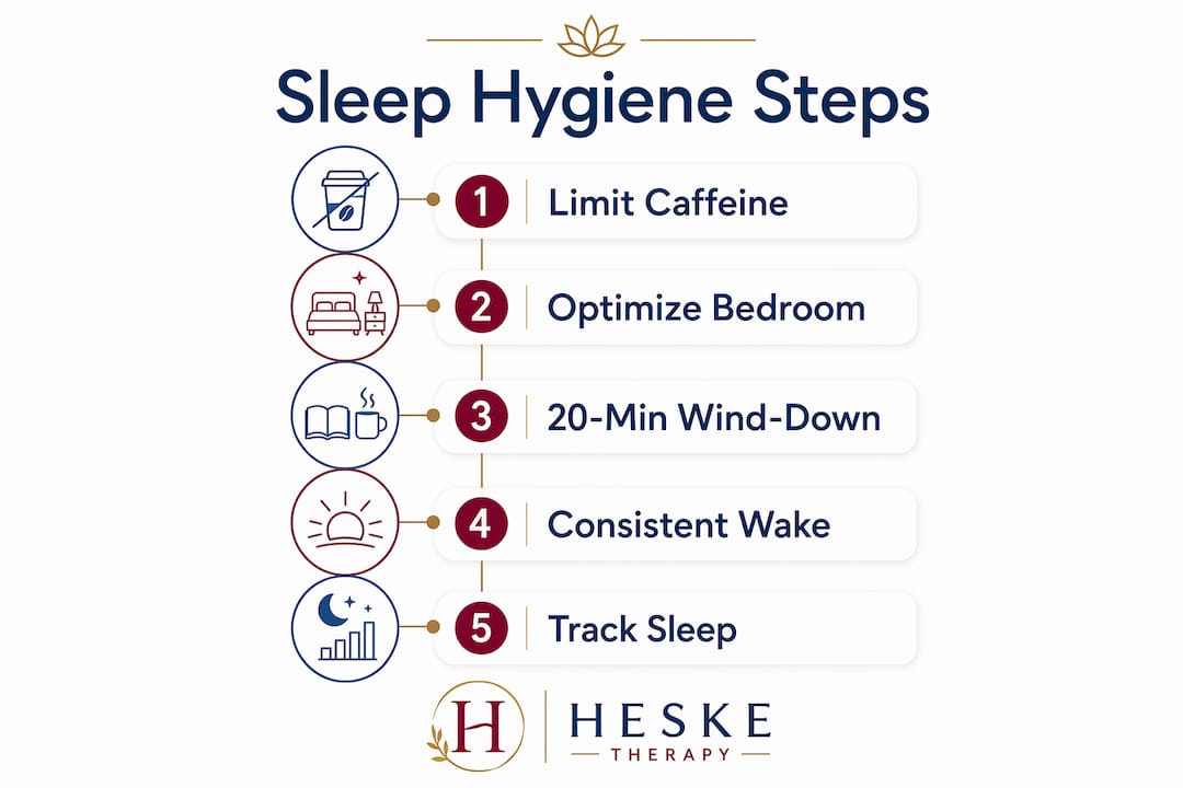 Infographic illustrating key sleep hygiene habits in steps