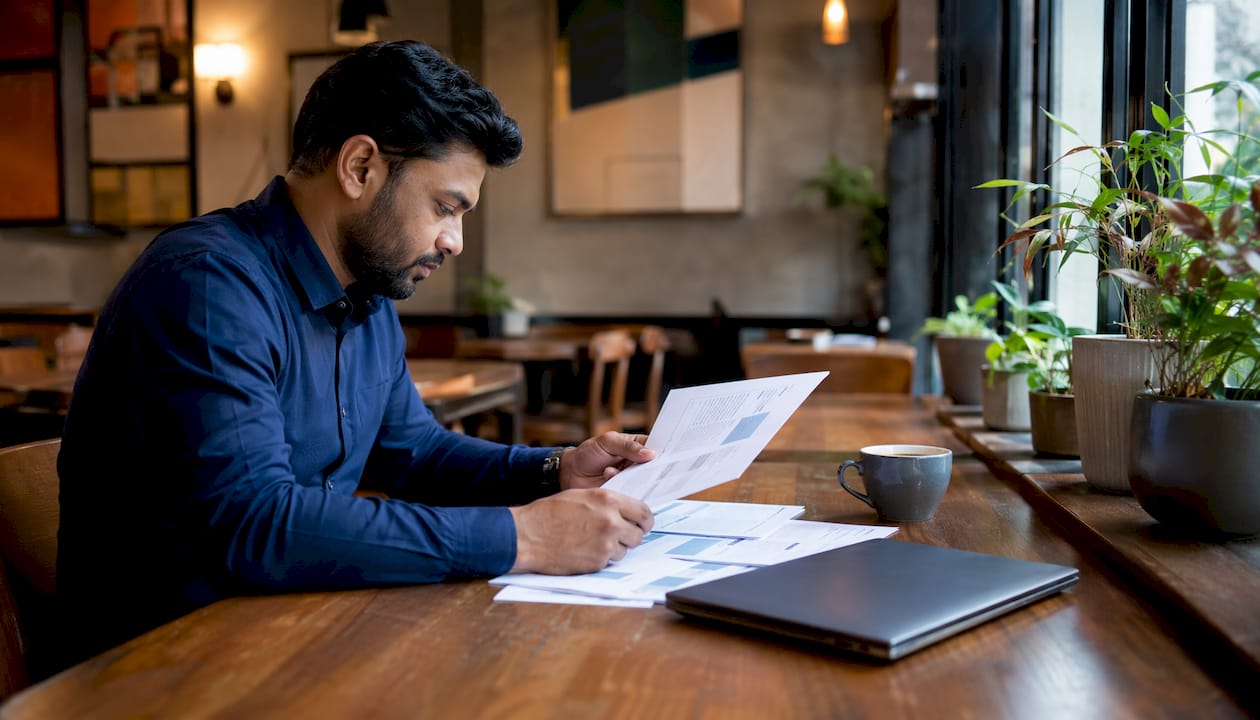 Expat reviewing mental health insurance documents