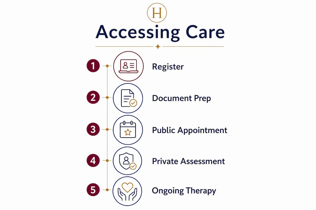 Infographic showing mental health care access steps