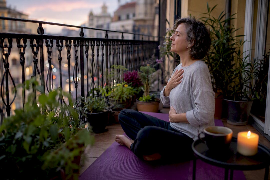 Person doing breathing exercise at home
