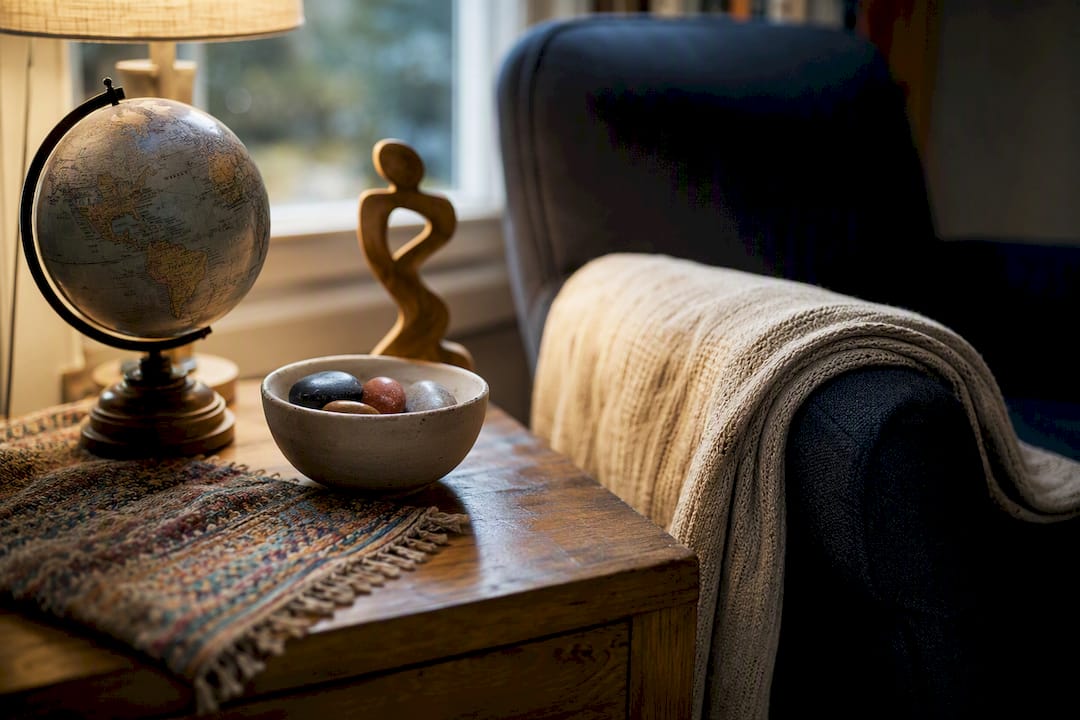 Therapy room with migration heritage objects