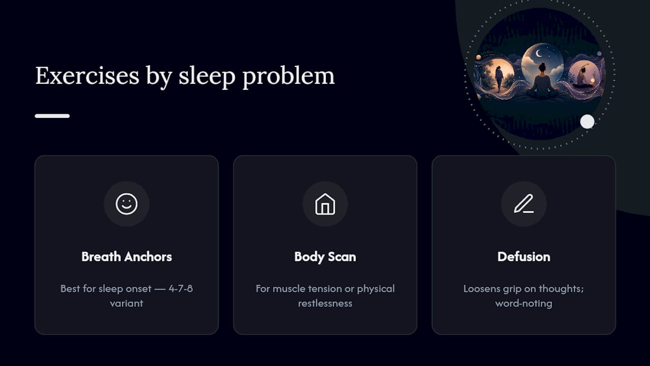 Comparison chart of mindfulness exercises for insomnia