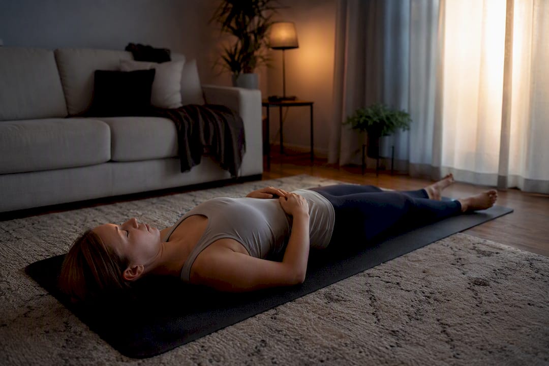 Person lying doing body scan relaxation