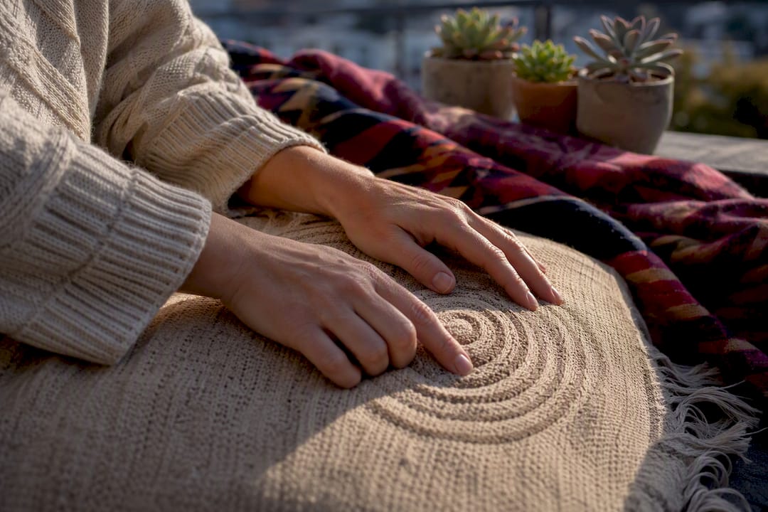 Hands tracing calming patterns during breathing exercise