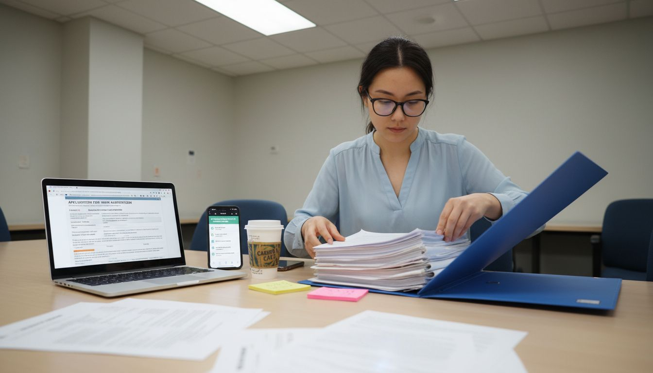 International student preparing internship paperwork