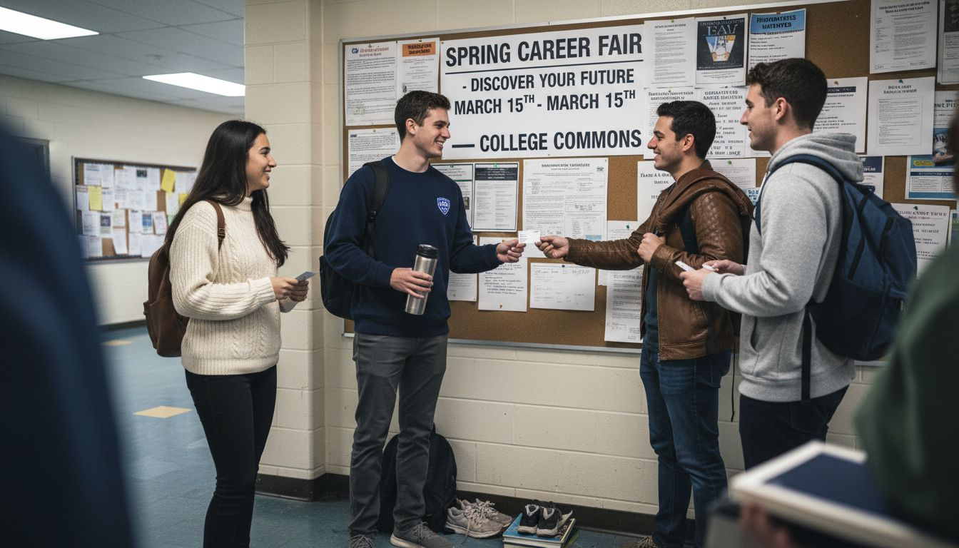 Students networking on college campus