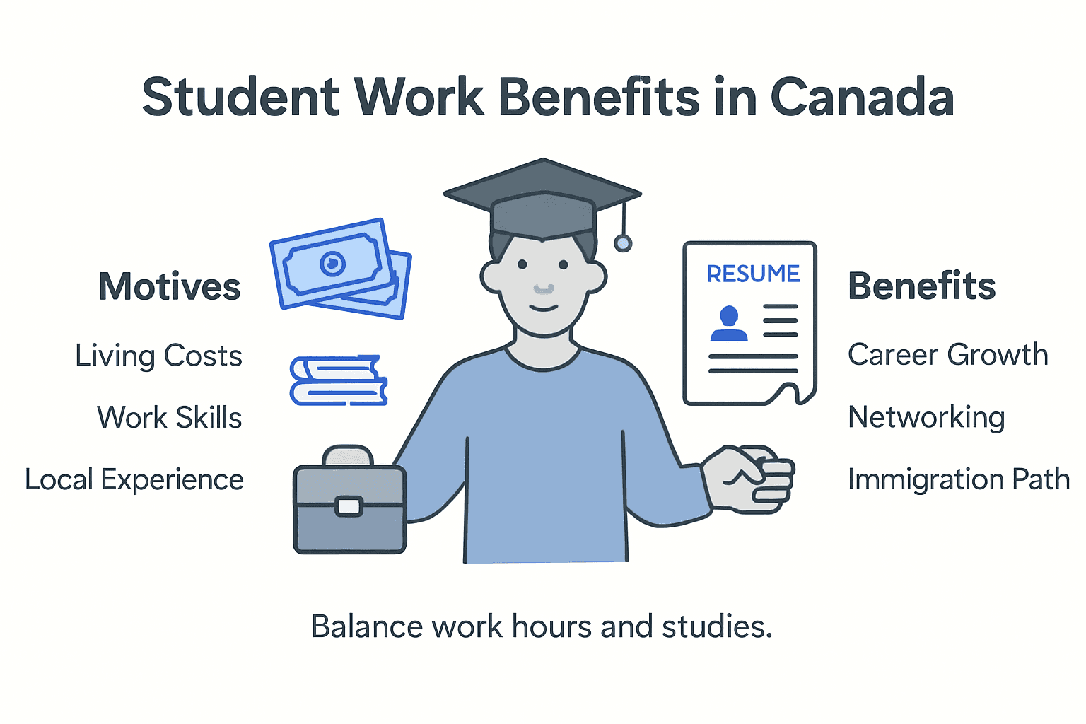 Infographic showing key benefits for students working in Canada