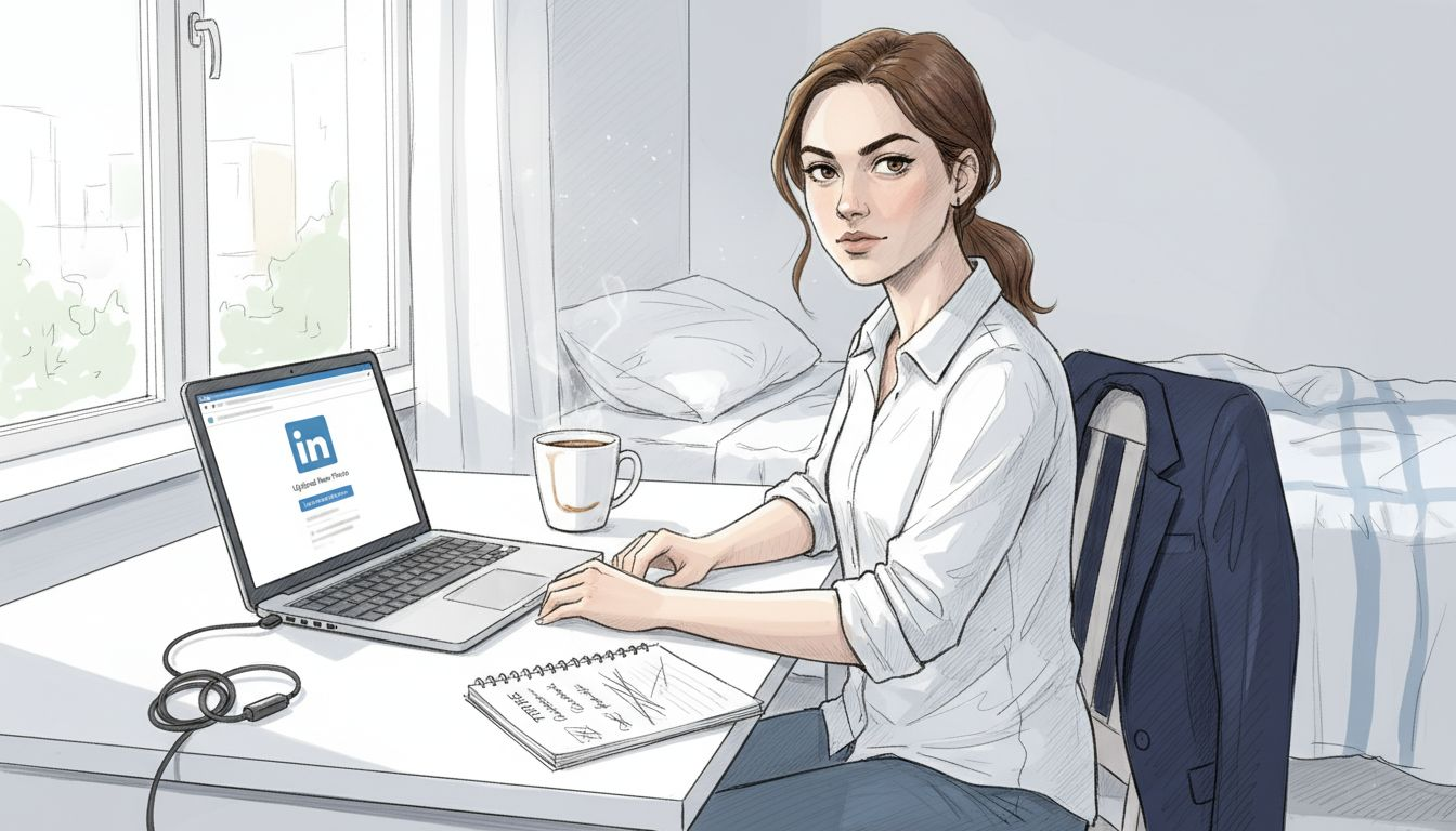 Graduate updating LinkedIn profile at home
